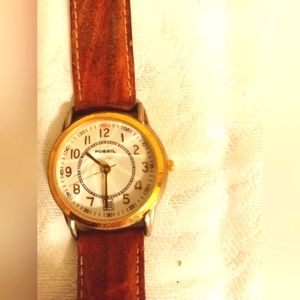 Fossil women's watch brown leather strap raised crystal convex face PC 9…
